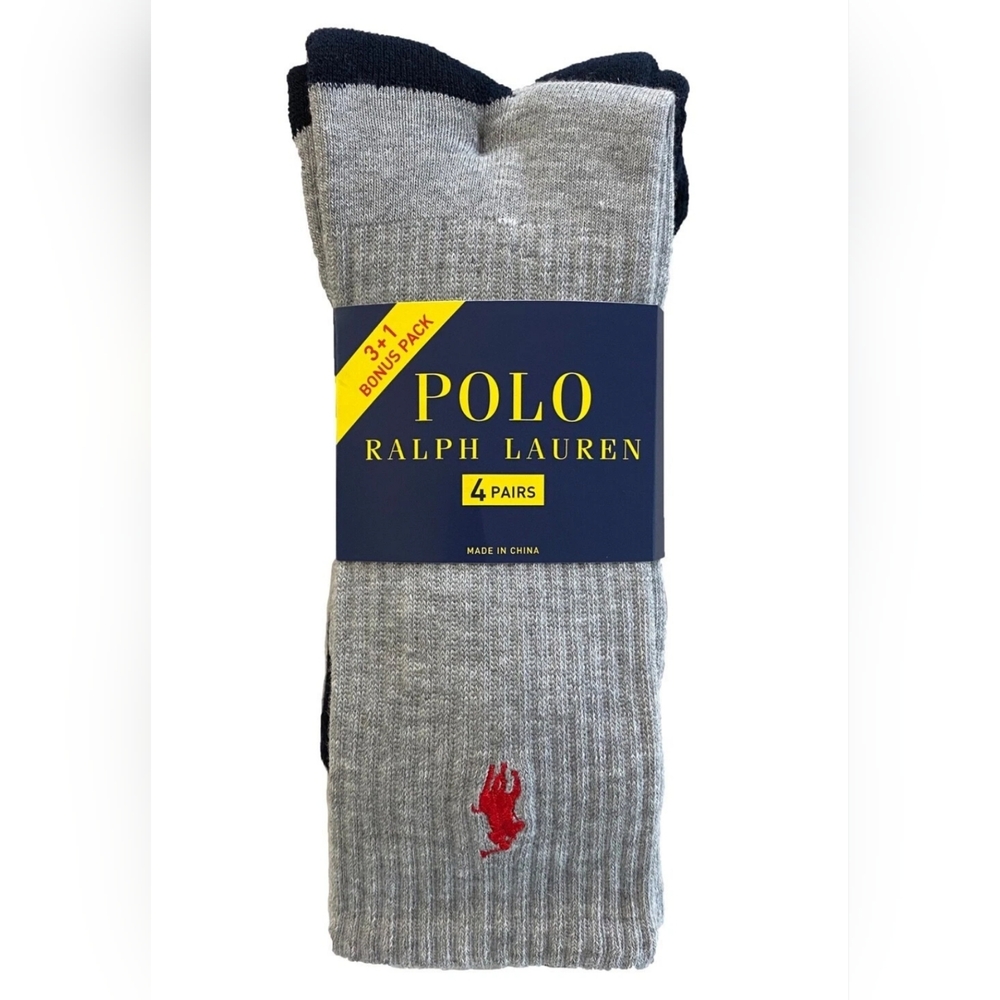 Ralph Lauren 4 Pack CREW Soft Socks - Size 10-13 fits shoe size 6-12.5